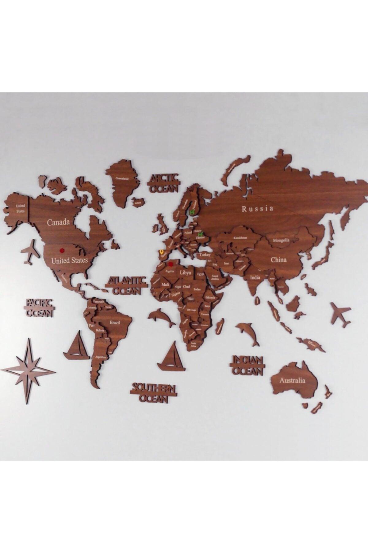 3D Wooden World Map, Wooden Wall Decor, Wall Painting, Real World Map - Swordslife