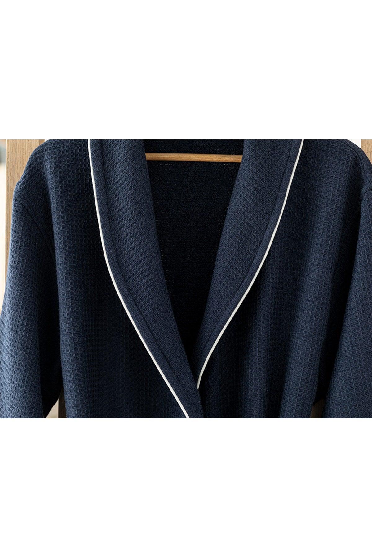 Thin Single Face Pique Shawl Collar Bathrobe L-xl Navy Blue - Swordslife