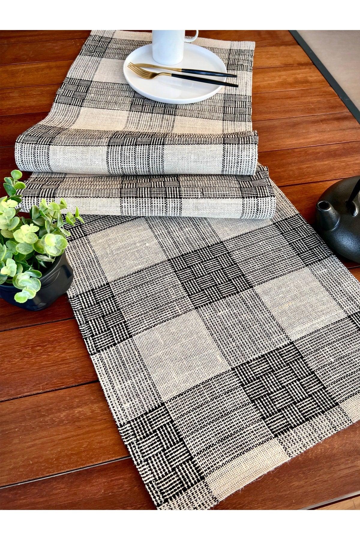 136x36cm Rectangular Straw Jute Runner Ranır / Living Room Kitchen Table Cover / Console Cover - Striped - Swordslife