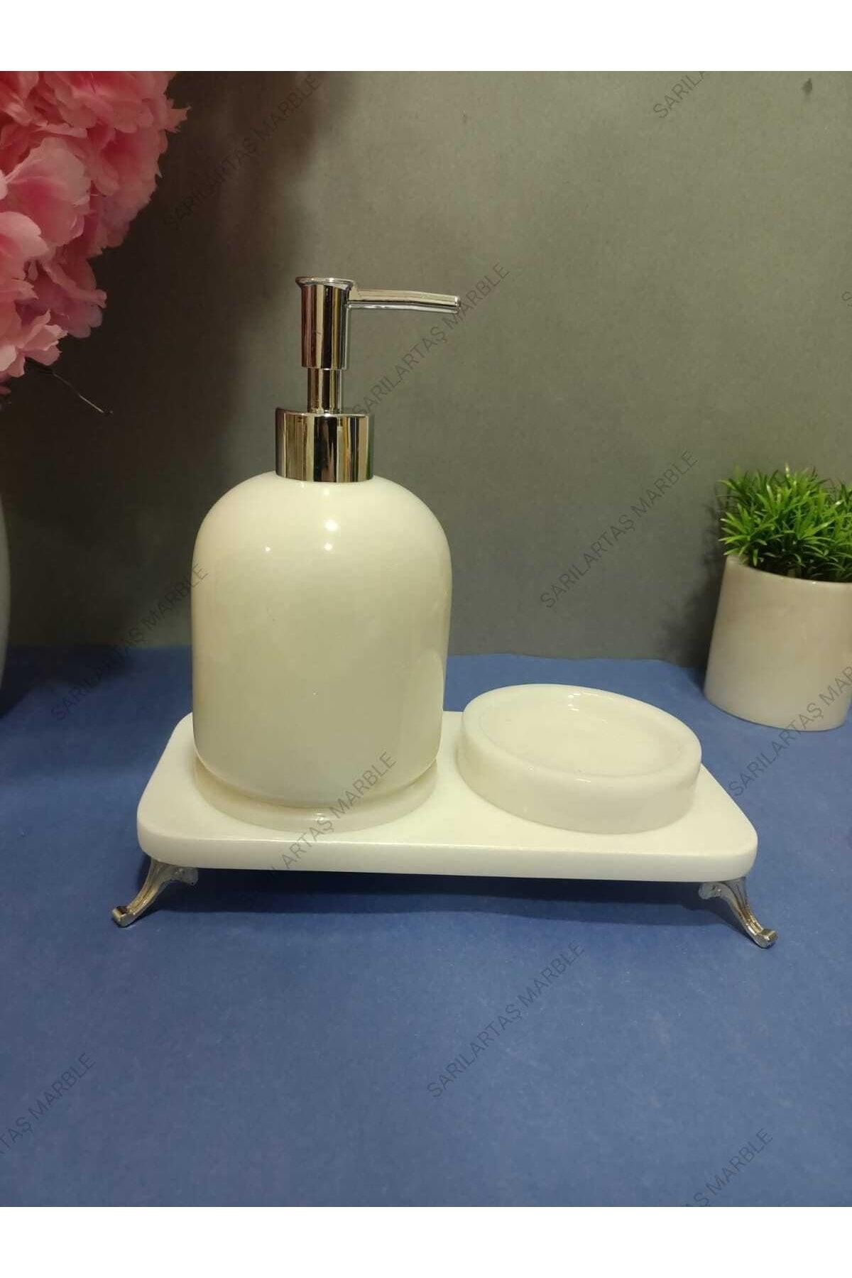 3 Pcs Natural Marble Bathroom Set-silver Liquid Soap Dispenser + Solid Soap Dispenser - Swordslife