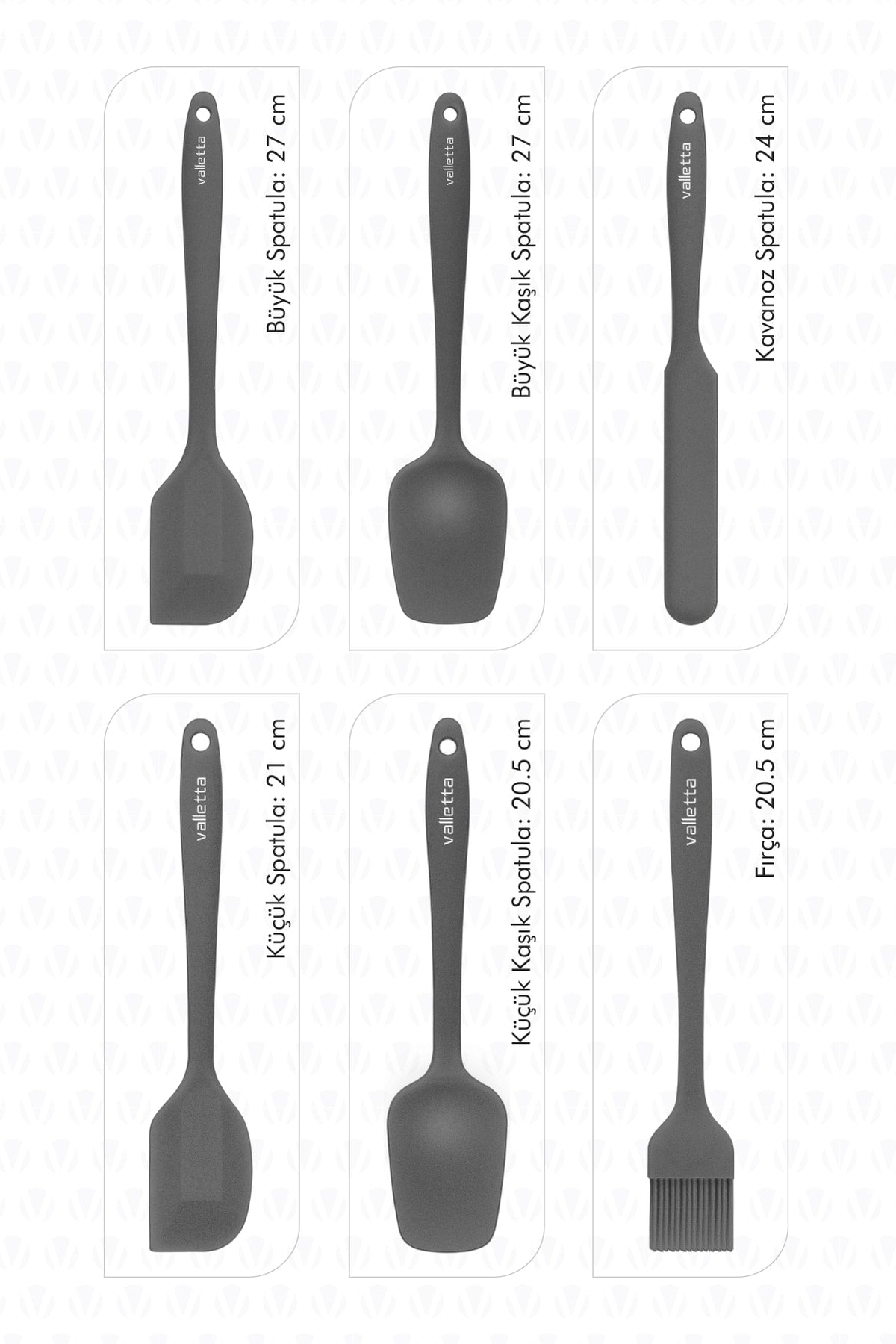 Drongo Heat Resistant Fireproof Non-Stick Silicone Spatula Set 6 Pieces Gray