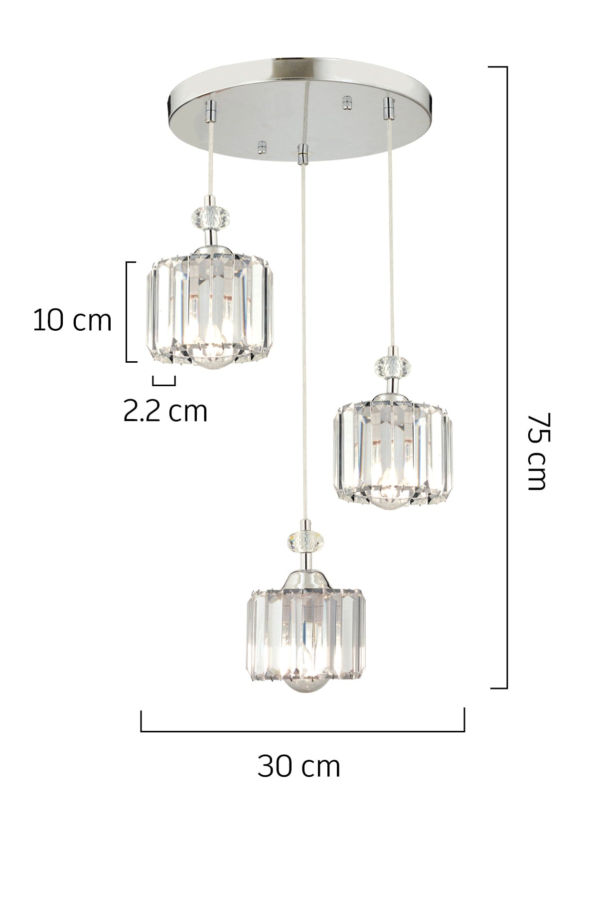 Saka 3-Piece Round Pendant Lamp with Chrome Crystal, Stone Modern Design Crystal Living Room Pendant Lamp Chandelier