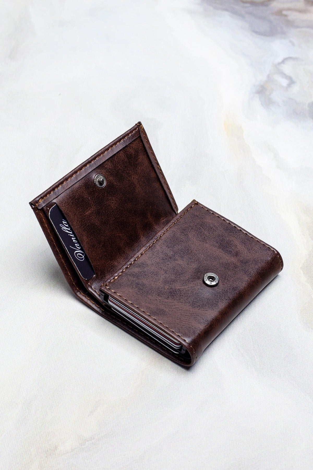 Faux Leather Men's Mechanism Brown Crazy Leather Card Holder Wallet Portfolio