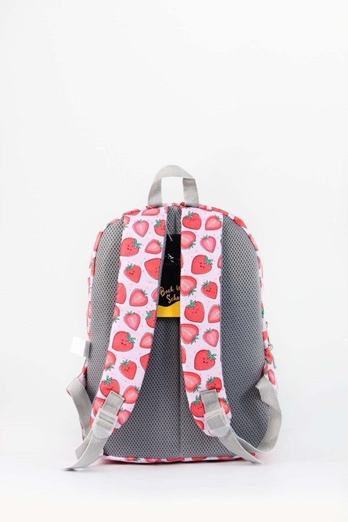 Strawberry Patterned Triple Primary School Bag Set