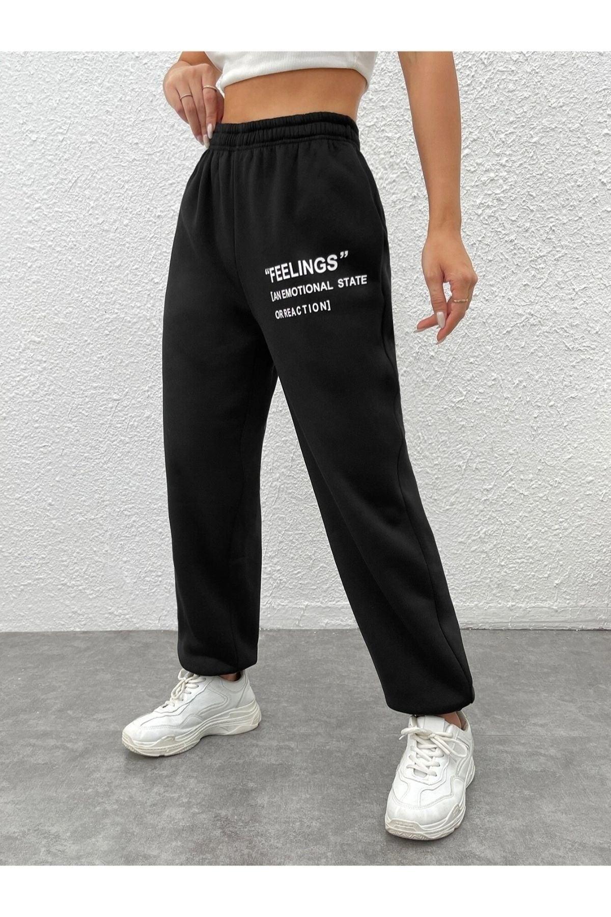 Foxskin Black Women's Feelings Printed Summer Sweatpants - Swordslife