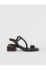 Mara Women's Genuine Leather Black Heeled Sandals - Swordslife