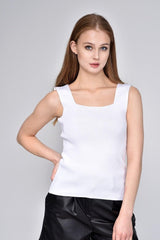 Women's Black-white-beige Square Collar Thick Strap 3 Pack Summer Knitwear Blouse - Swordslife