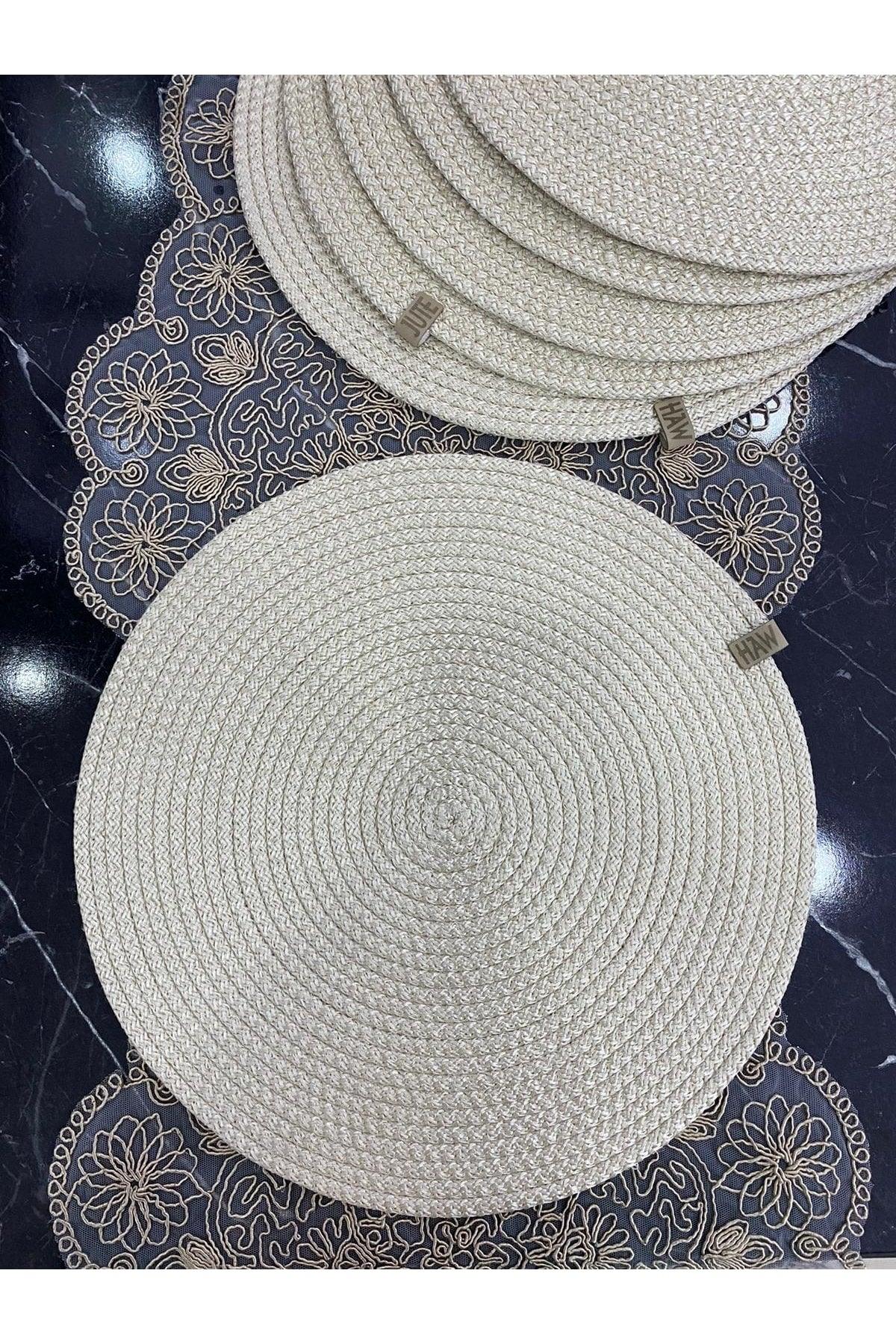 6 Pieces Cream Placemat Runner Supla Presentation Set Cotton Straw Living Room Coffee Table Kitchen Table Cloth - Swordslife