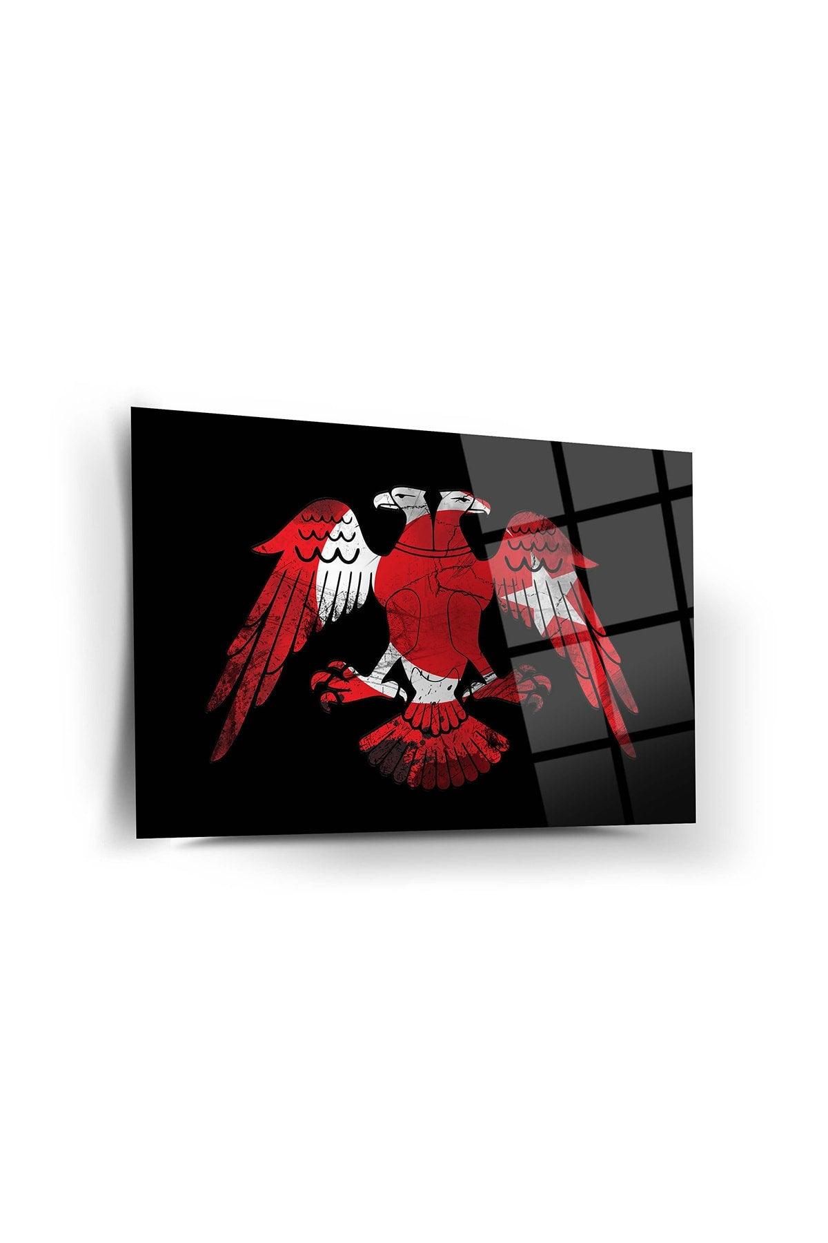 Eagle Turkish Flag 2 Glass Painting-Seljuk Eagle-Flag Painting-Double-Headed Eagle - Swordslife