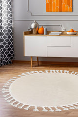 Dinarsu Tasseled Single Round Post Plush Carpet Non-Slip Base White Fringed 100 Cm - Swordslife