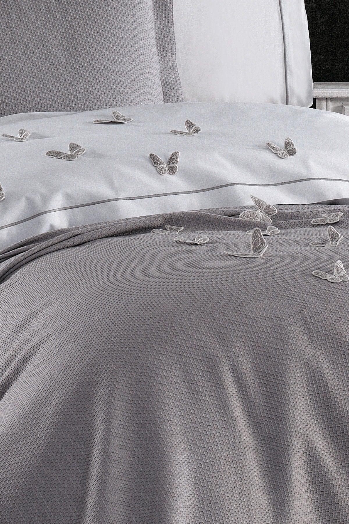 5 Pieces Elastic Bed Sheet 3d Butterfly Pattern Kids Room Cotton Single Gray Duvet Cover Set