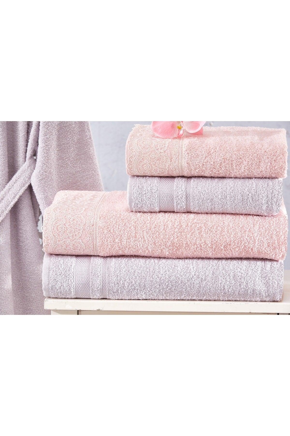 Family Lace Pink & Lilac Family Bathrobe Set 6 Pieces Dowry Women Men Bathrobes Bath Towel Set - Swordslife