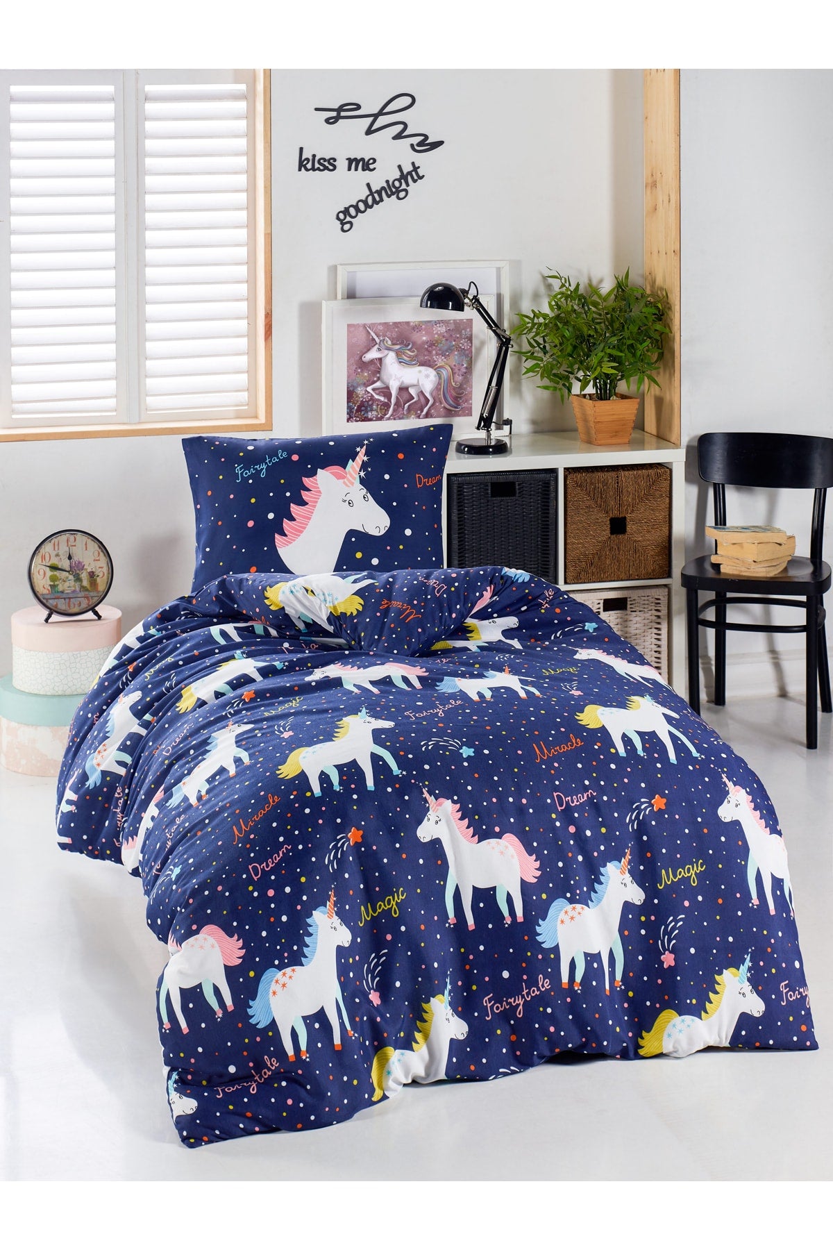 Junior Duvet Cover Set Single MagicUnicorn Navy