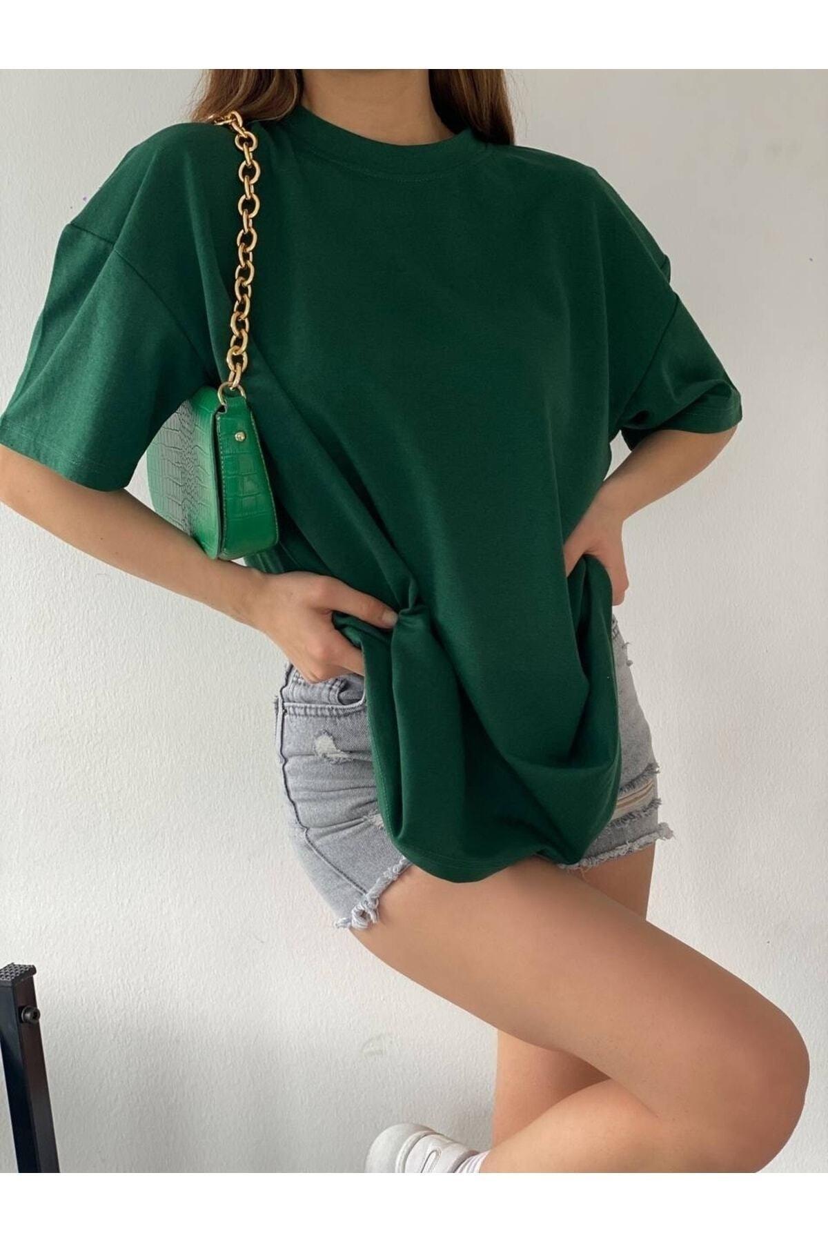 Unisex Green Crew Neck Cotton Oversize Boyfriend T-shirt - Swordslife