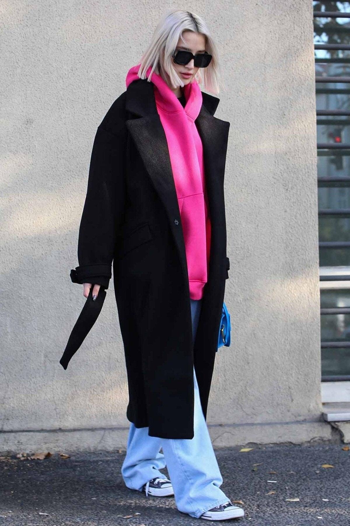 Black Oversize Long Women's Coat Mg1584 - Swordslife