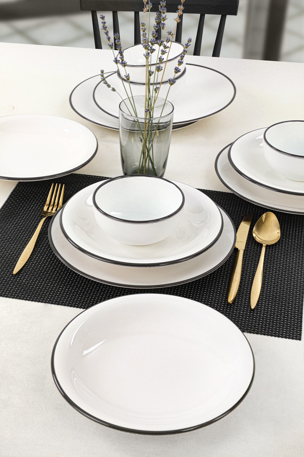 Aegean White Black Mesh Dining Set 12 Pieces for 4 Persons