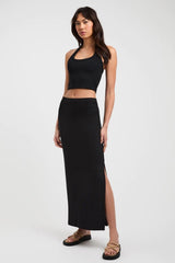 Black Basic Slit Detailed Women's Long Skirt Mg1650 - Swordslife