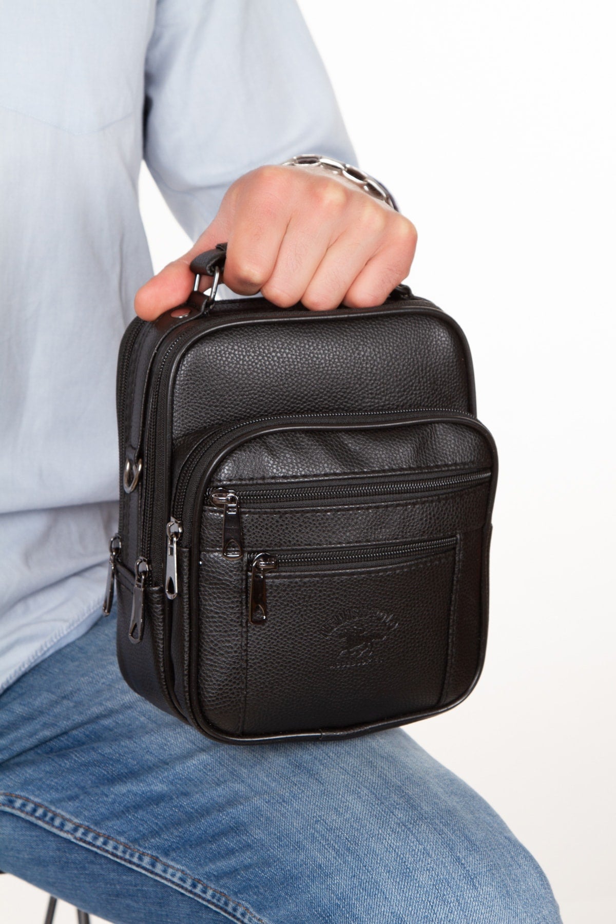 Black Leather Steel Case Hand And Shoulder Bag