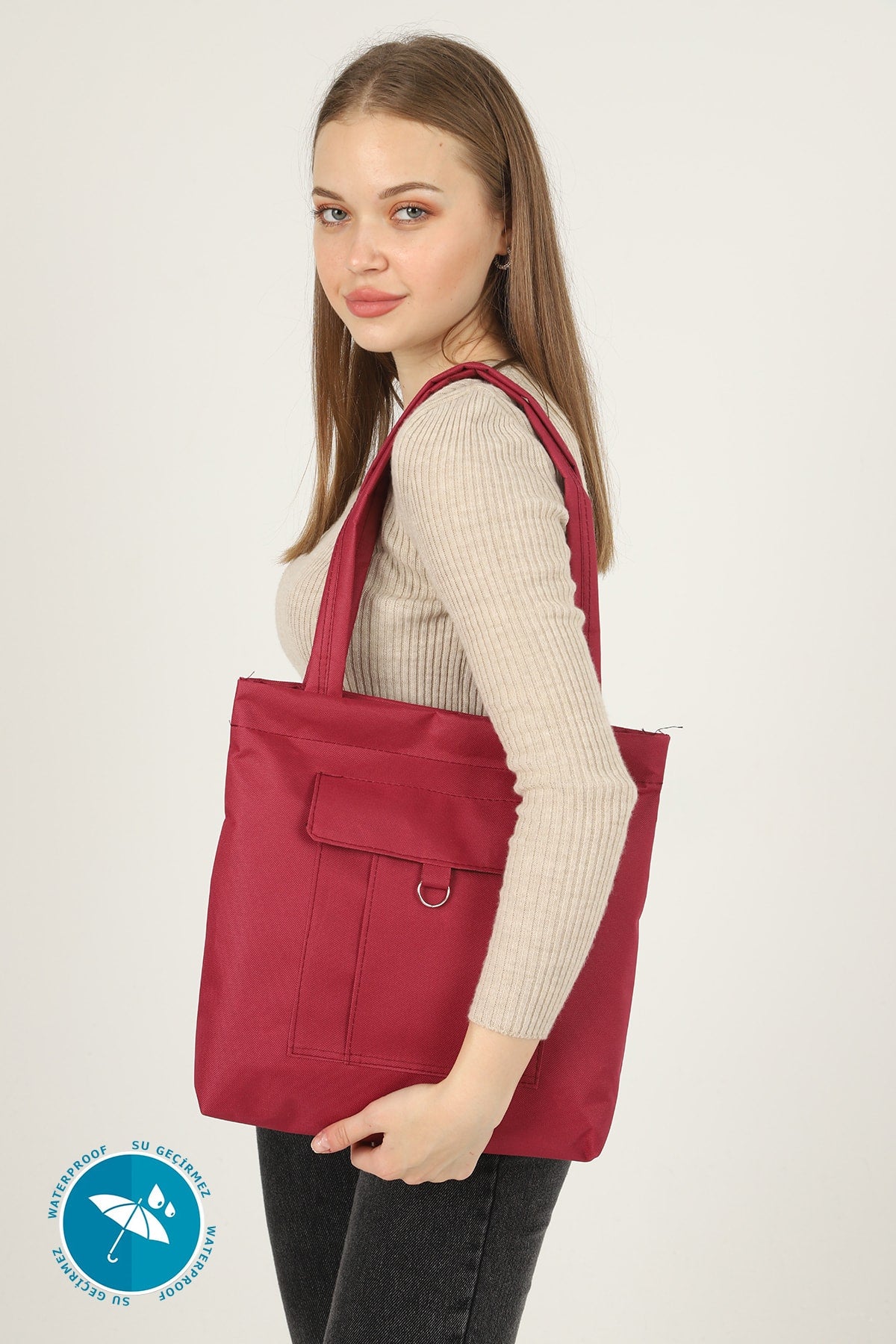 Claret Red U7 2-Compartment Large Volume Waterproof Fabric Women's Sports Daily Arm and Shoulder Bag B:35 E:35
