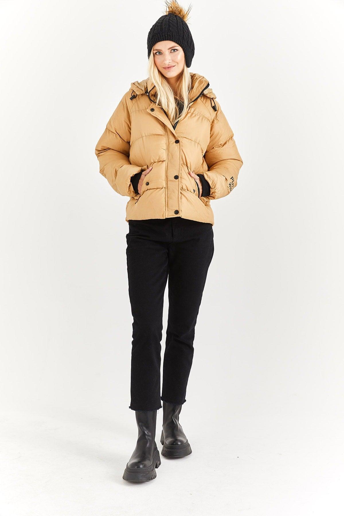 Women's Mink Hooded Print Detail Down Jacket - Swordslife