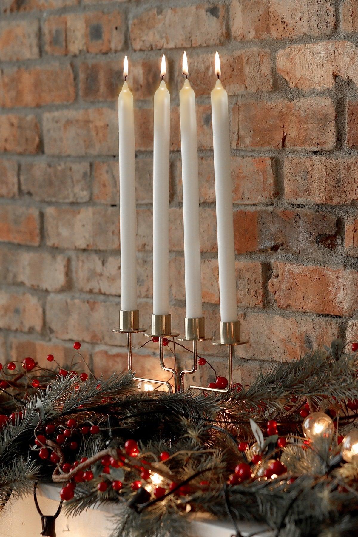 Gold Gold Candlestick 3 Pcs Shiny Metallic Long Body Tapered Candle - Swordslife