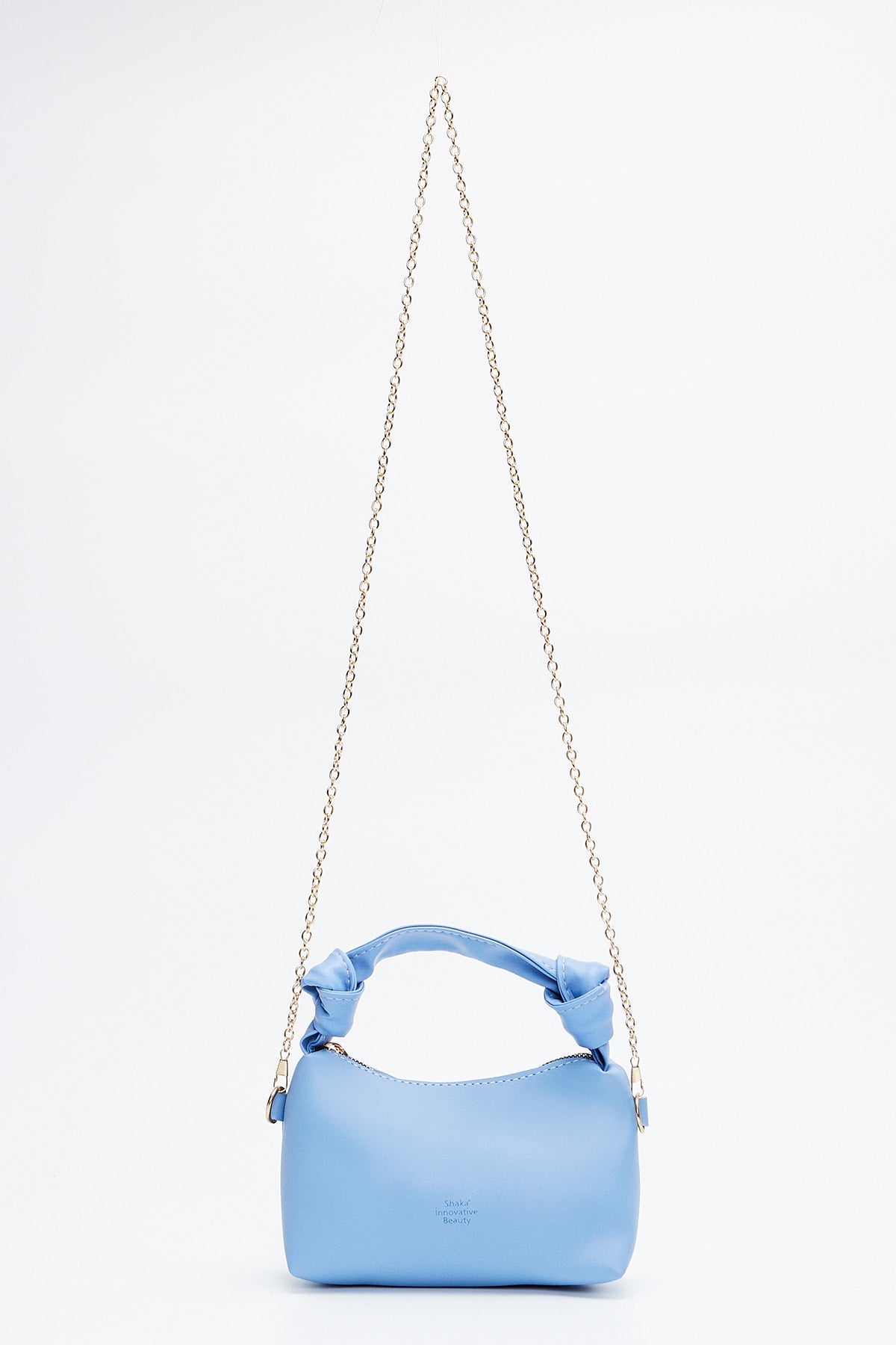 Blue Shk24 Soft Leather Knot Detailed Chain Strap Hand and Shoulder Bag L:14 E:22 W:8 cm