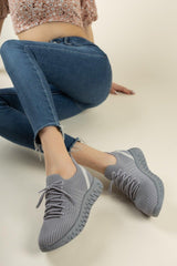 Women's Gray Knitwear Sneaker - Swordslife