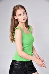 Women's Green Thick Strap Square Collar Summer Athlete Knitwear Blouse - Swordslife
