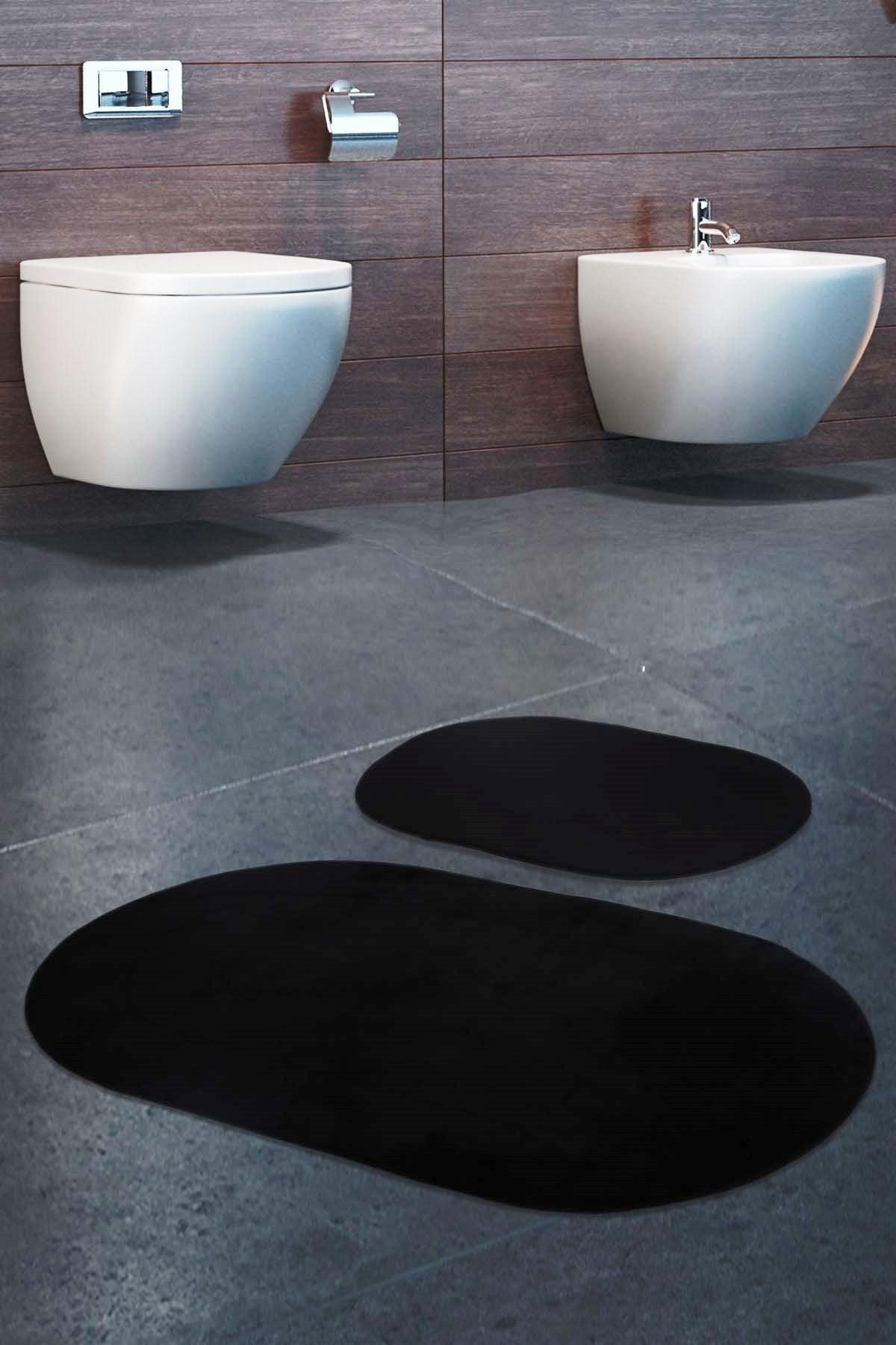 Rixos Black 2 Pcs Bathroom Carpet Mat Set Non-Slip Toilet Seat Set - Swordslife