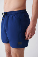 Men's Navy Blue Quick Dry Standard Size Straight Swimwear Marine Shorts E003801