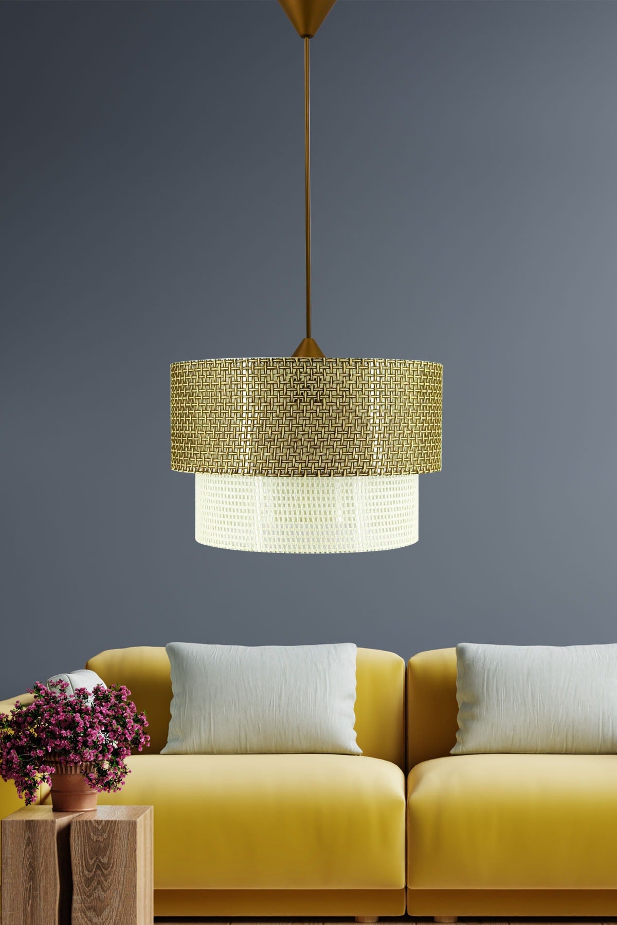 Wicker Pendant Lamp Chandelier Brown-cream E966