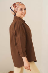 103901 Oversize Basic Hijab Shirt - Brown - Swordslife