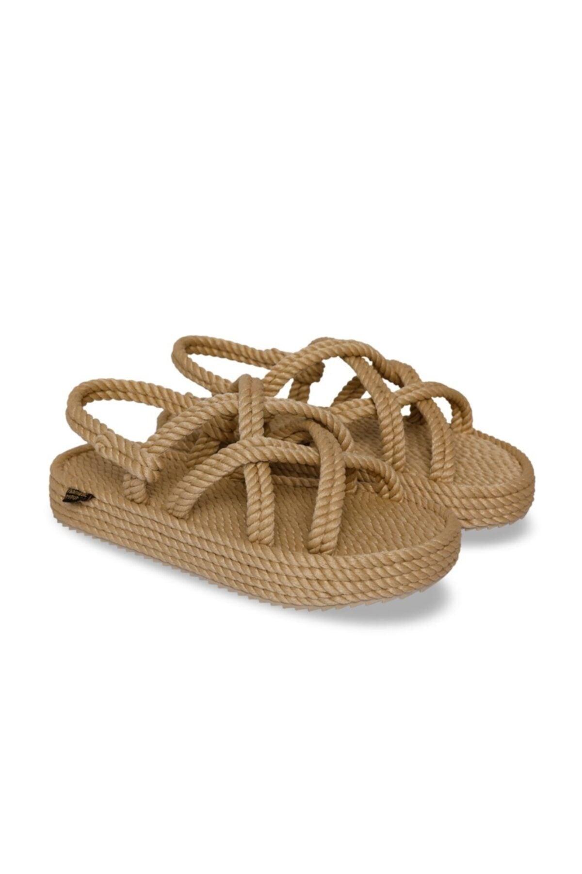 Women's Beige Bodrum Platform Women's Rope Rope Sandals - Swordslife