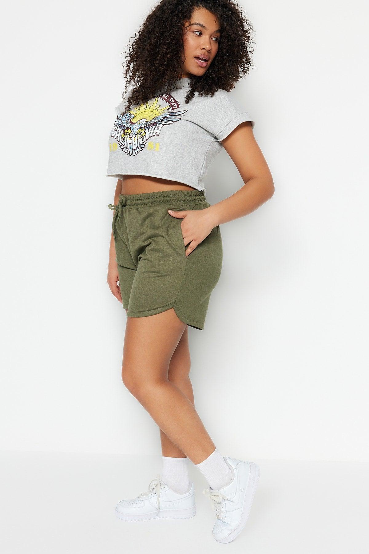 Khaki Thin Knitted Shorts TBBSS23AP00002 - Swordslife