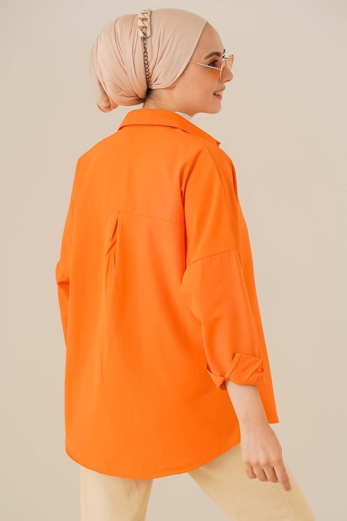 103901 Oversize Basic Hijab Shirt - Orange - Swordslife