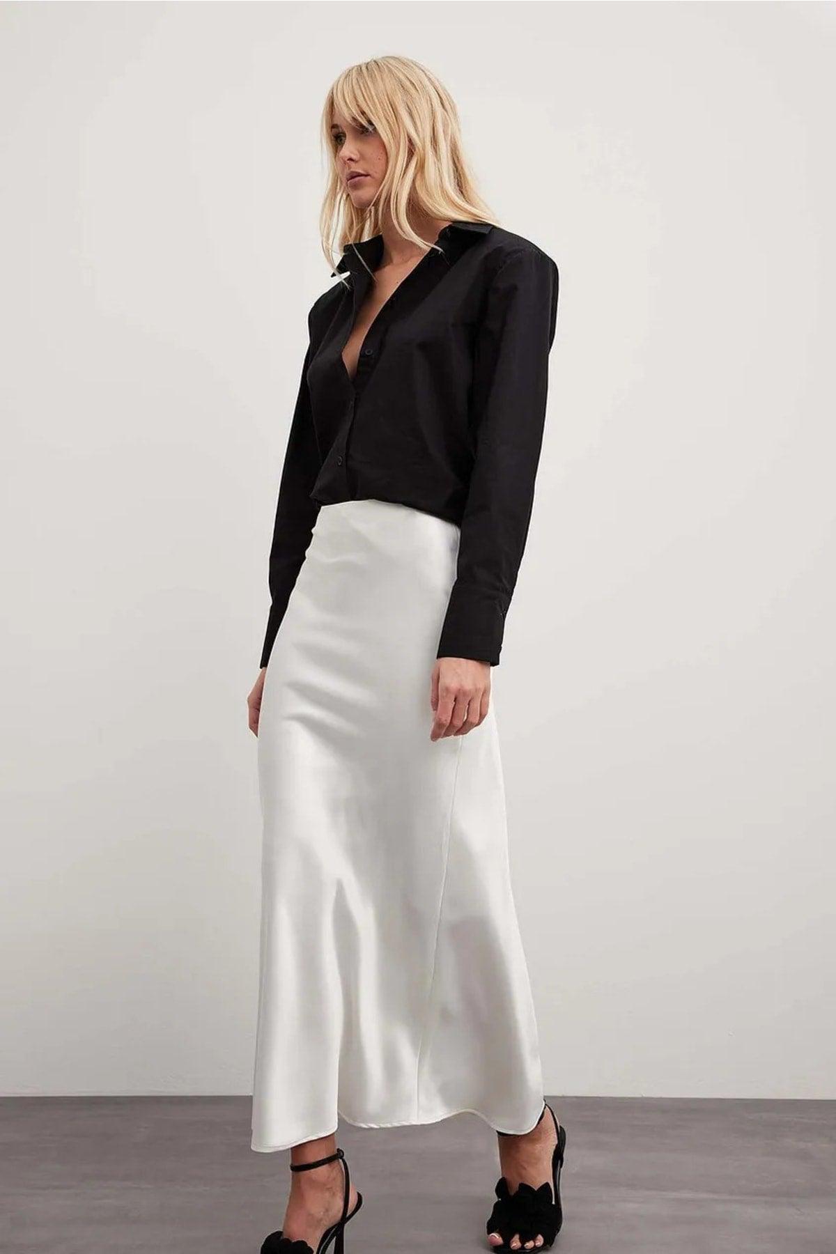 White Satin Midi Skirt - Swordslife