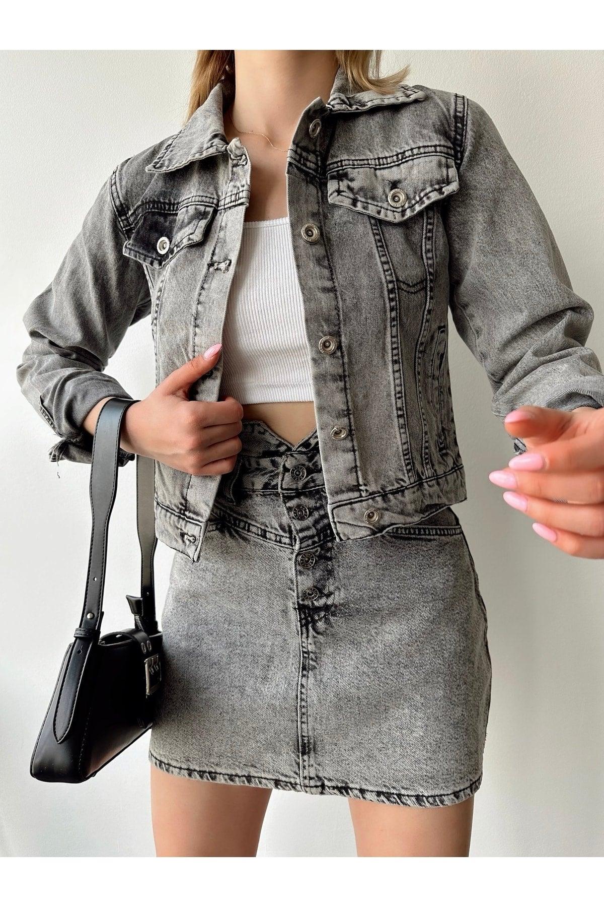 Gray Women's Oversize Denim Jacket - Swordslife