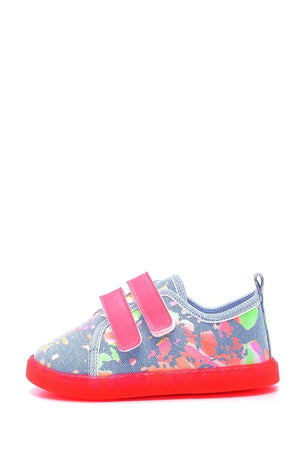 Double Velcro Neon Sole Kids Linen Sports Shoes-Blue-F-4002