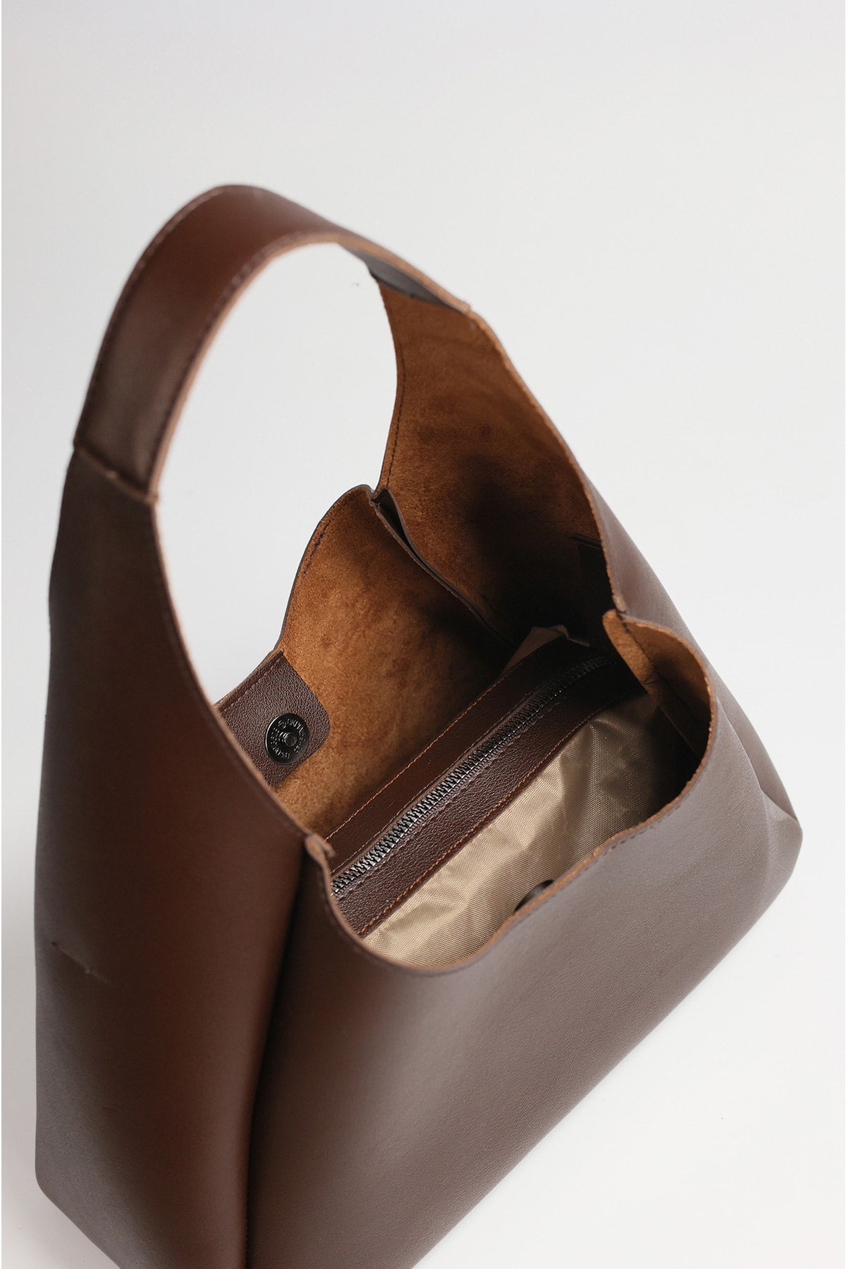 Women's Bitter Brown Faux Leather Zippered Interior Compartment Hand And Shoulder Bag