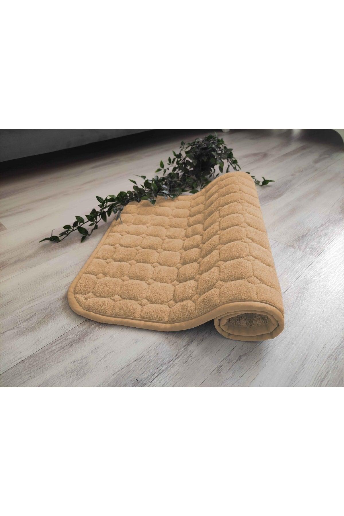 Bath Mat Non-Slip Base Water Absorbent Washable Triple (40X60) (50X80) (60X100) Cm Beige Bathroom Rug - Swordslife