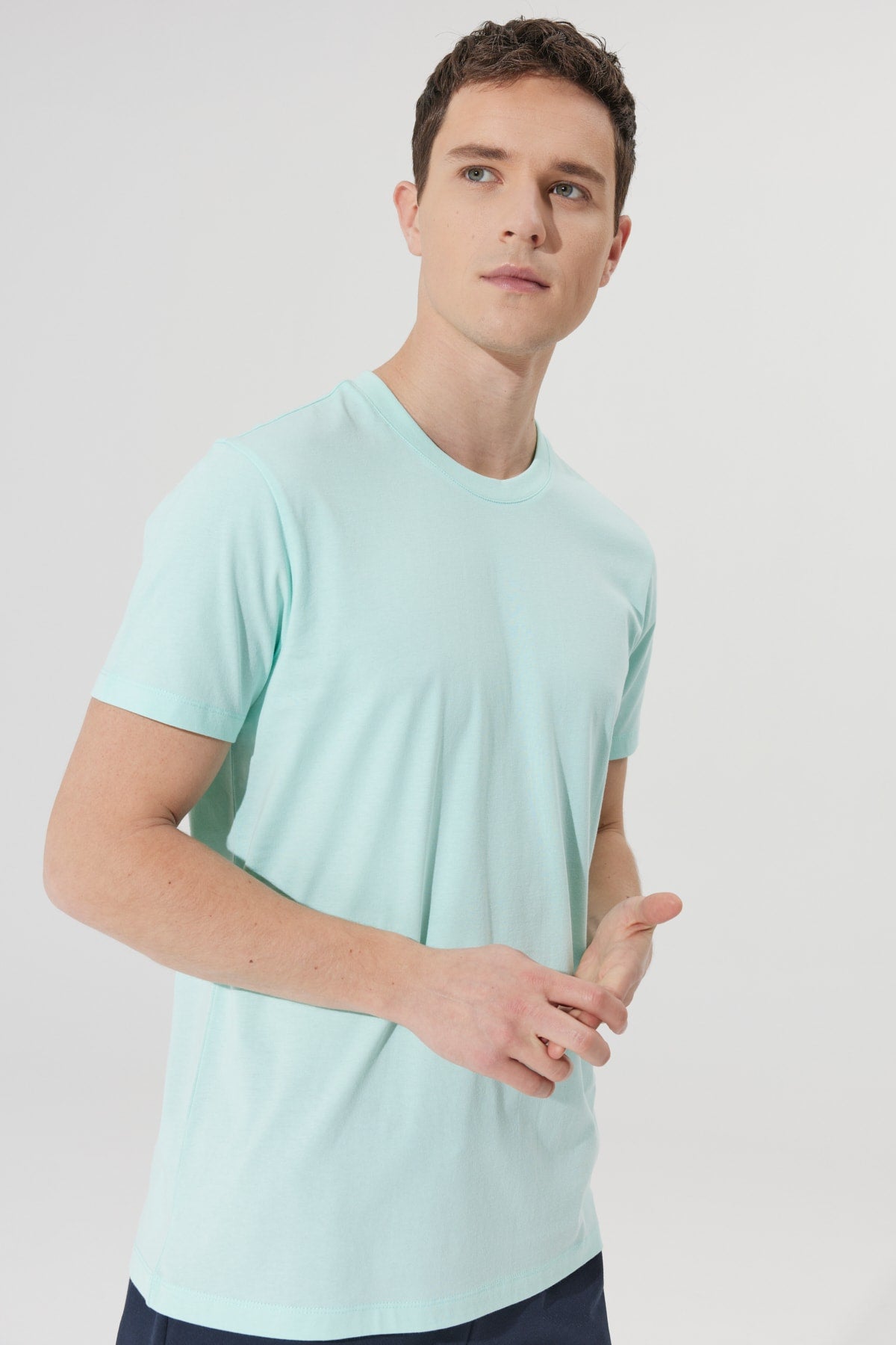 Men's Mint 100% Cotton Slim Fit Slim Fit Crew Neck Short Sleeved T-Shirt