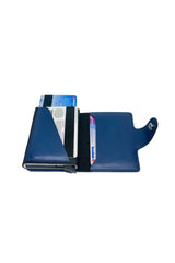 Automatic Mechanism Navy Blue Men's Wallet Card Holder Faux Leather