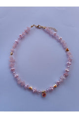 Quartz Stone Heart Necklace with Pink Glitter Tip - Swordslife
