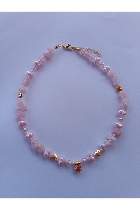 Quartz Stone Heart Necklace with Pink Glitter Tip - Swordslife