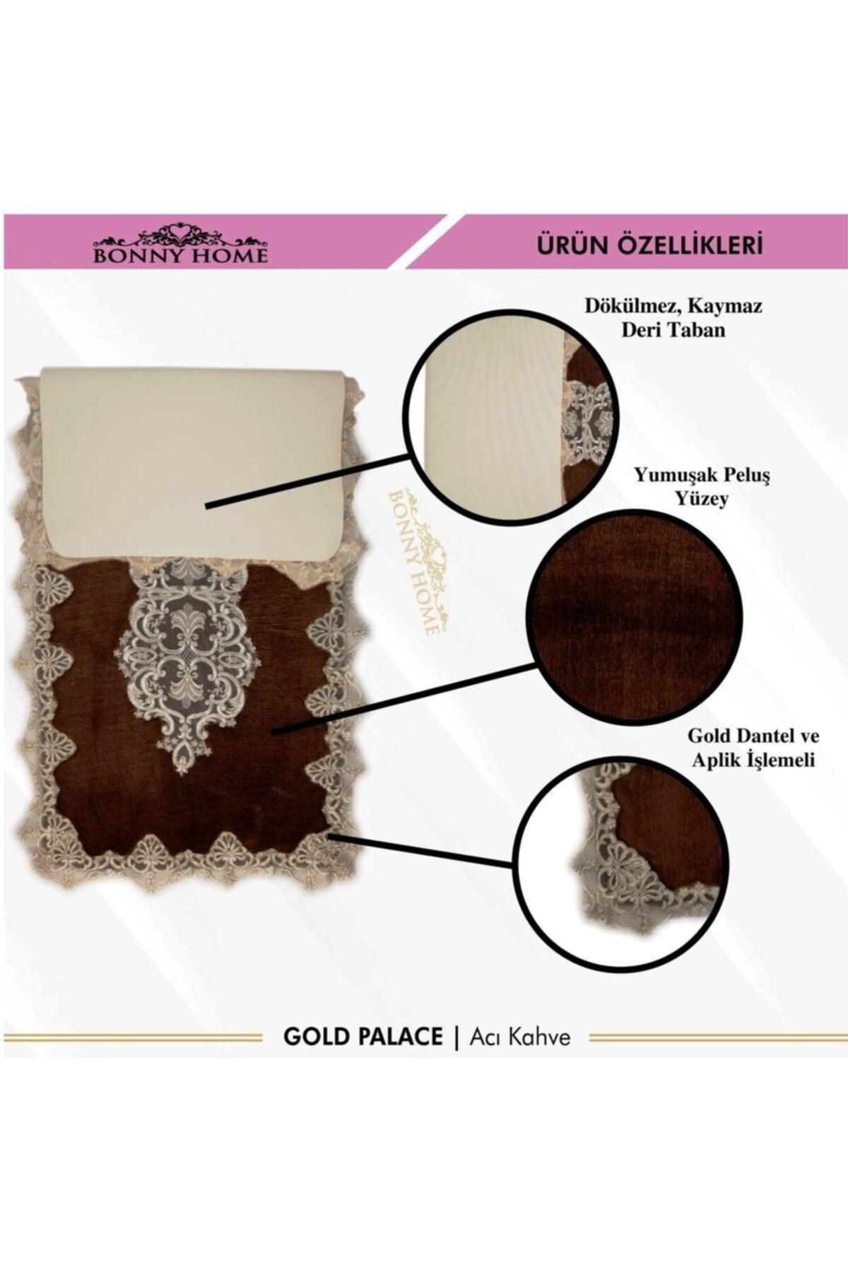 Kahve Gold Palace 3-piece Dowry French Lace Appliqued Closet Set Bath Mat Set - Swordslife