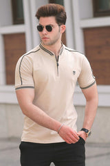 Men's Beige Polo Neck T-Shirt 9281