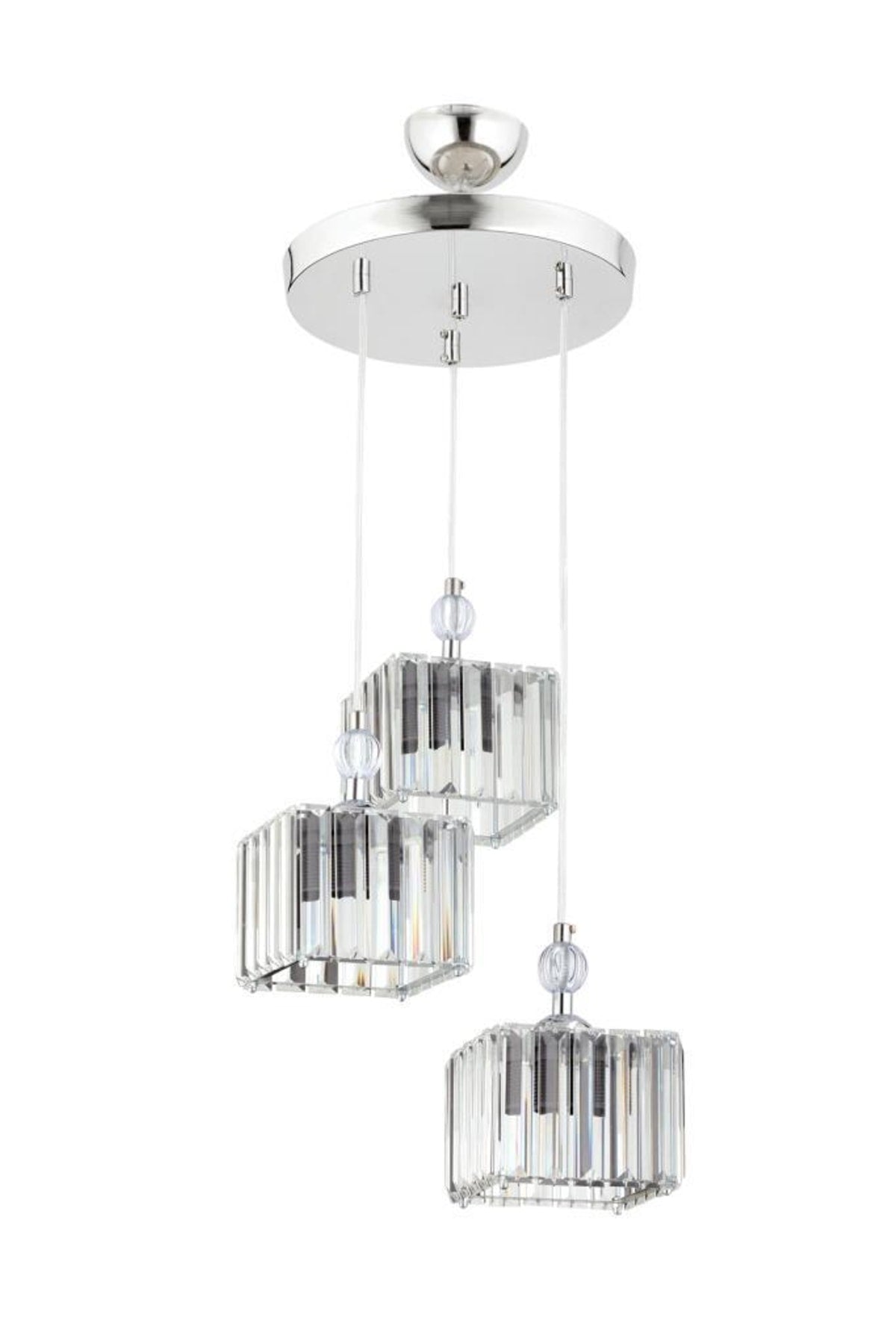 Maya 3-Piece Silver K-10 Crystal Stone Chandelier