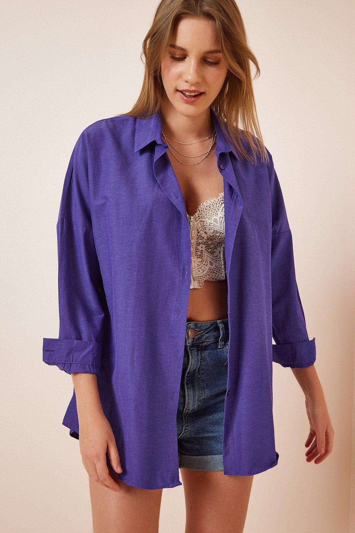 Women's Purple Oversize Long Basic Shirt DD00842 - Swordslife