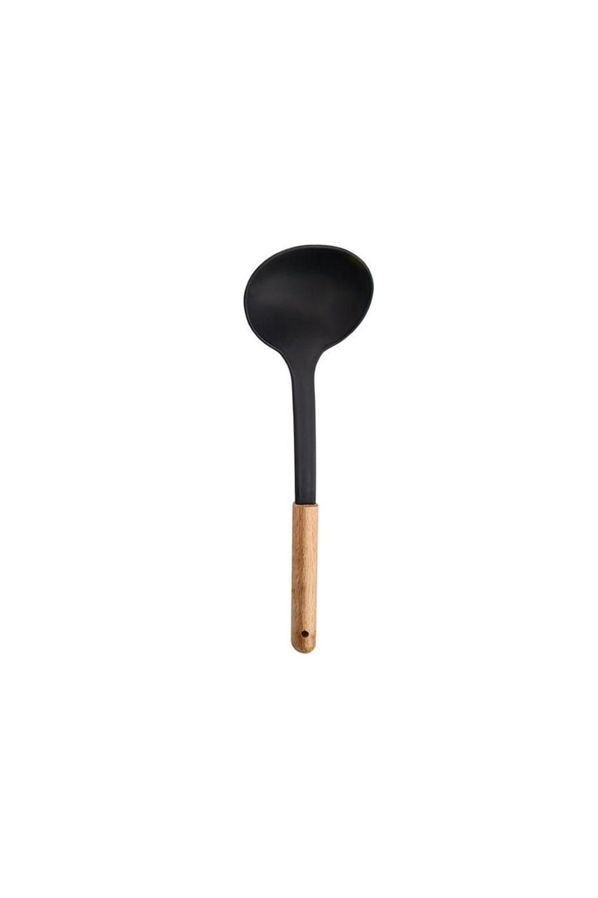 6 Pieces Wooden Handle Plastic Scoop Colander Spoon Spatula Crusher And Beater Black Serving Set Dp-ahş01