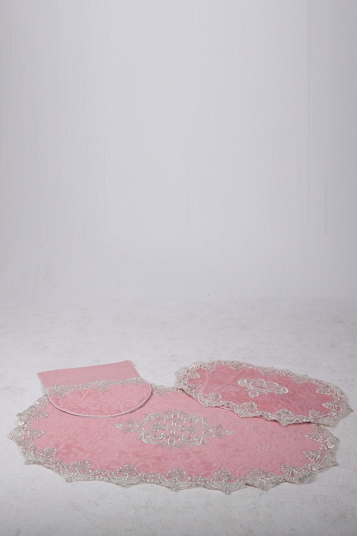 Aplique Lux Powder 3-Piece French Lace Bathroom Carpet Dowry Closet Set Mat Set - Swordslife